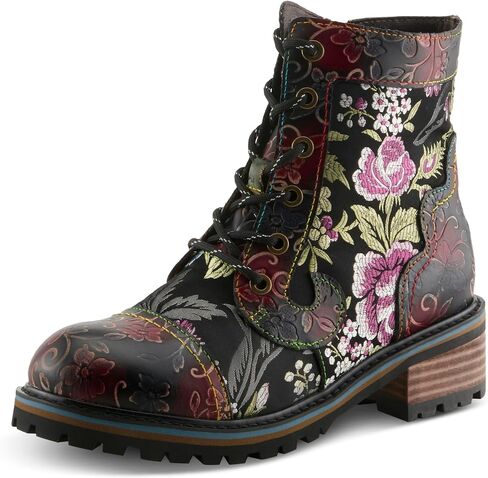Spring Step L'Artiste Fantastic Booties for Women - Floral Hand Painted Womens Ankle Boots Low Heel - Everyday Wear Leather and Textile Western Booties in Kuwait