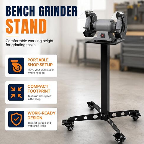 Bench Grinder Stand with Wheels, With 8.8 x 9.8 in Mounting Plate | Vise and Grinder Stand, Stable Floor-Mounted Workstation for Notching Machines, Grinders, Vises, Shears, and Shrinkers in Kuwait