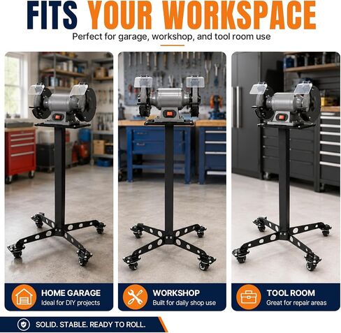 Bench Grinder Stand with Wheels, With 8.8 x 9.8 in Mounting Plate | Vise and Grinder Stand, Stable Floor-Mounted Workstation for Notching Machines, Grinders, Vises, Shears, and Shrinkers in Kuwait