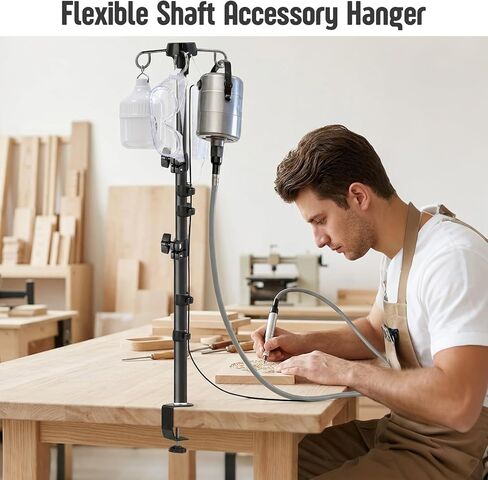 Rotary Tool Hanger Stand, Telescopic Flex Shaft Mount with Table Clamp | Compatible with Foredom, Dremel, Grobet Tool, Adjustable Height 15.7" to 33.5", 4 Metal Hooks, Aluminum Alloy in Kuwait