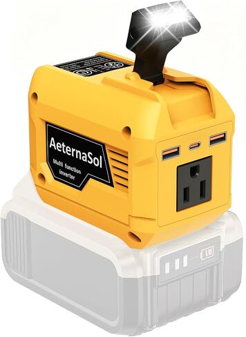 250W Power Inverter Compatible with DeWALT 20V Battery, Portable Battery Inverter DC 20V to AC 110V, 1 AC Outlet, 2 USB Ports,1 Type-C Fast Charge, 200LM LED Light, for Camping Emergency Job Site in Kuwait