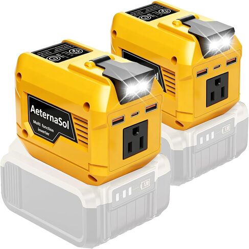 250W Power Inverter Compatible with DeWALT 20V Battery, Portable Battery Inverter DC 20V to AC 110V, 1 AC Outlet, 2 USB Ports,1 Type-C Fast Charge, 200LM LED Light, for Camping Emergency Job Site in Kuwait