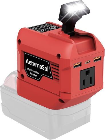 250W Power Inverter Compatible with DeWALT 20V Battery, Portable Battery Inverter DC 20V to AC 110V, 1 AC Outlet, 2 USB Ports,1 Type-C Fast Charge, 200LM LED Light, for Camping Emergency Job Site in Kuwait