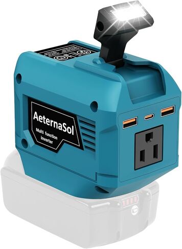 250W Power Inverter Compatible with DeWALT 20V Battery, Portable Battery Inverter DC 20V to AC 110V, 1 AC Outlet, 2 USB Ports,1 Type-C Fast Charge, 200LM LED Light, for Camping Emergency Job Site in Kuwait