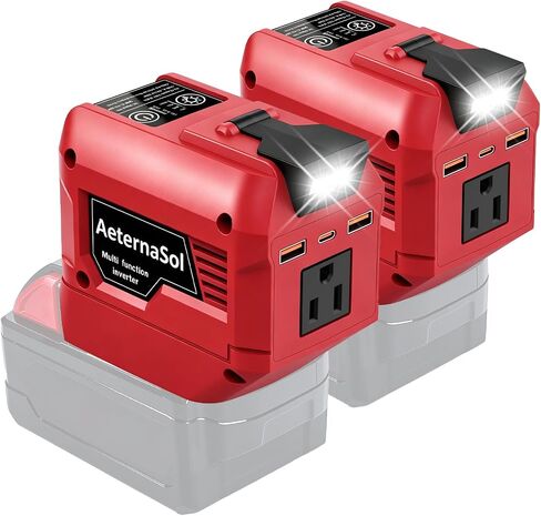 250W Power Inverter Compatible with DeWALT 20V Battery, Portable Battery Inverter DC 20V to AC 110V, 1 AC Outlet, 2 USB Ports,1 Type-C Fast Charge, 200LM LED Light, for Camping Emergency Job Site in Kuwait