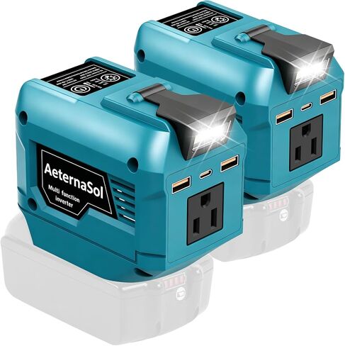 250W Power Inverter Compatible with DeWALT 20V Battery, Portable Battery Inverter DC 20V to AC 110V, 1 AC Outlet, 2 USB Ports,1 Type-C Fast Charge, 200LM LED Light, for Camping Emergency Job Site in Kuwait