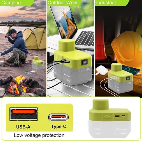 Compatible with Ryobi Power Inverter 18V Battery Adapter with U-S-B and Type C Port Power Source Charger Converter for One+ P743 18-Volt P107 P108 PBP005 PBP006 (Green) in Kuwait