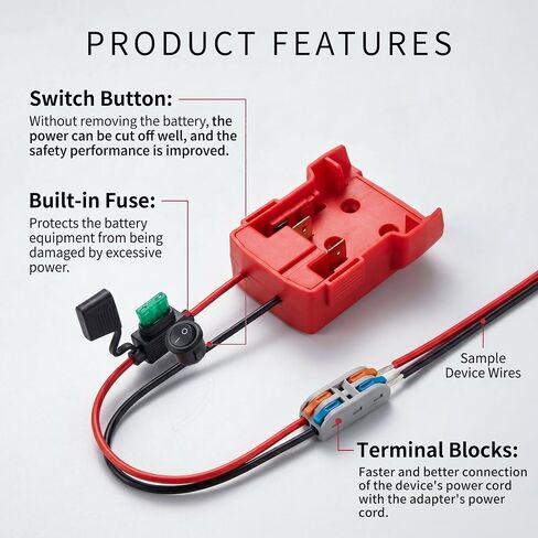 for Milwaukee M18 18V Battery Jump Starter Jumper Cable Adapter | Built-in safety fuse & switch avoid short circuit, stable power supply for DIY models in Kuwait
