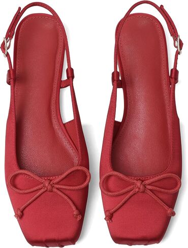 Celbreez Women's Ballet Flats Slingbacks Square Toe Bow Dressy Flat Shoes with Ankle Buckles Satin in Kuwait