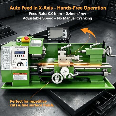 8"x16" Metal Lathe Precision Benchtop Lathe with Digital Readout 0.005mm, Variable Speed 50-2500rpm, Auto Feed & Electronic Gear Change for Small Workshop/DIY/Teaching/Repair 110V in Kuwait