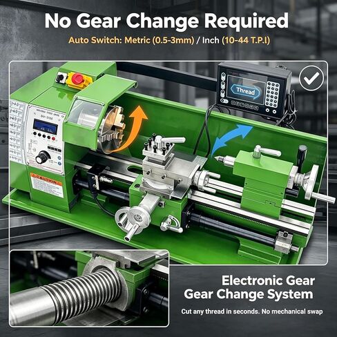 8"x16" Metal Lathe Precision Benchtop Lathe with Digital Readout 0.005mm, Variable Speed 50-2500rpm, Auto Feed & Electronic Gear Change for Small Workshop/DIY/Teaching/Repair 110V in Kuwait
