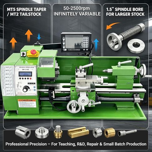 8"x16" Metal Lathe Precision Benchtop Lathe with Digital Readout 0.005mm, Variable Speed 50-2500rpm, Auto Feed & Electronic Gear Change for Small Workshop/DIY/Teaching/Repair 110V in Kuwait