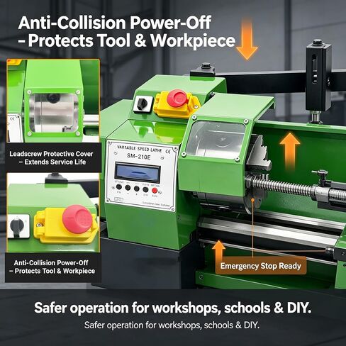 8"x16" Metal Lathe Precision Benchtop Lathe with Digital Readout 0.005mm, Variable Speed 50-2500rpm, Auto Feed & Electronic Gear Change for Small Workshop/DIY/Teaching/Repair 110V in Kuwait