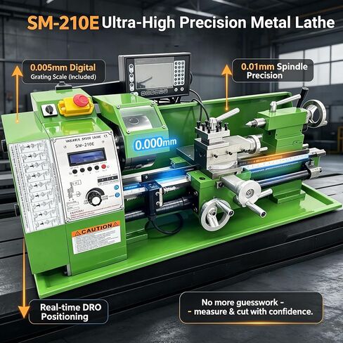 8"x16" Metal Lathe Precision Benchtop Lathe with Digital Readout 0.005mm, Variable Speed 50-2500rpm, Auto Feed & Electronic Gear Change for Small Workshop/DIY/Teaching/Repair 110V in Kuwait