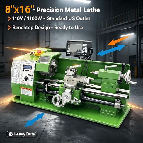 8"x16" Metal Lathe Precision Benchtop Lathe with Digital Readout 0.005mm, Variable Speed 50-2500rpm, Auto Feed & Electronic Gear Change for Small Workshop/DIY/Teaching/Repair 110V in Kuwait