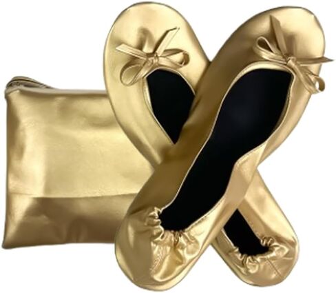 Women's Foldable Ballet Flats PU Leather Bow Design Pointed Toe Fashion Versatile Fit for Wedding, Office, Travel in Kuwait