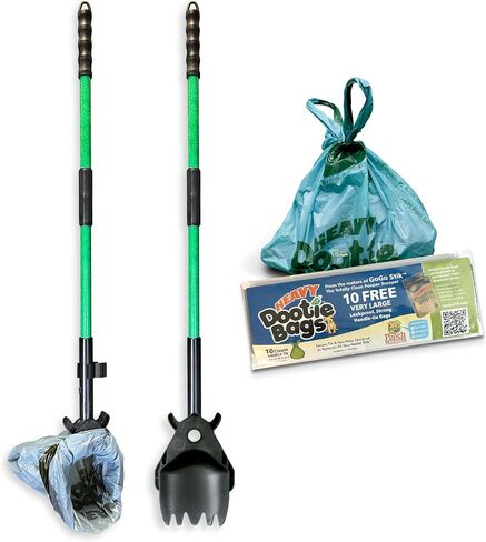 GoGo Stik® Totally Clean Pooper Scooper and Dootie Rake Set. Strong Adjustable Aluminum Handles. Small Medium and Large Dogs Even Geese. Hands Clean Scooping. Includes 10 Dootie Bags Waste Bags. in Saudi Arabia