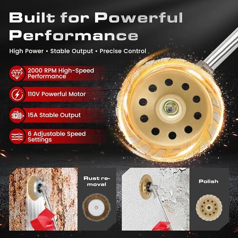 Electric Concrete Grinder & Polisher, 110V 6-Speed Heavy Duty Floor Grinder for Concrete, Cement & Wall Grinding, Rust, Paint & Coating Removal, 180mm Diamond Disc & 200mm Wire Brush in Kuwait