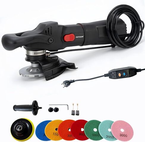 Professional Wet Concrete Polisher, High-Torque 1100W Variable Speed Water-Fed Wet Grinder with Diamond Cup Wheel & 7PCS Pads for Granite, Marble & Countertop Restoration in Kuwait