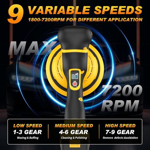 Cordless Car Buffer Polisher kit, 9 Speed Orbital Polisher, 6 Inch Compatible with DEWALT 20V Battery(No Battery),1800-7200RPM, for Car Boat Waxing/Scratch in Kuwait