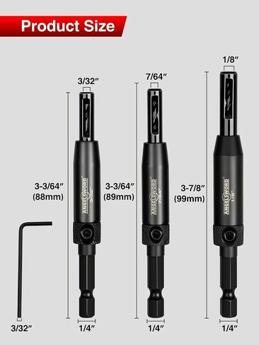 ANGELSWORD 3 PCS Self Centering Drill Bit Set, 3/32", 7/64", 1/8" VIX Drill Bits for Hinges and Handles on Cabinet, Door, Hardware in Kuwait