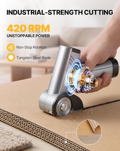 4-Speed Cordless Electric Box Cutter for Cardboard and Fabric | 4-speed versatile rotary cutter. Effortlessly cuts fabric & boxes up to 1/4" thick. Includes 3 blades, LED & hard case in Kuwait