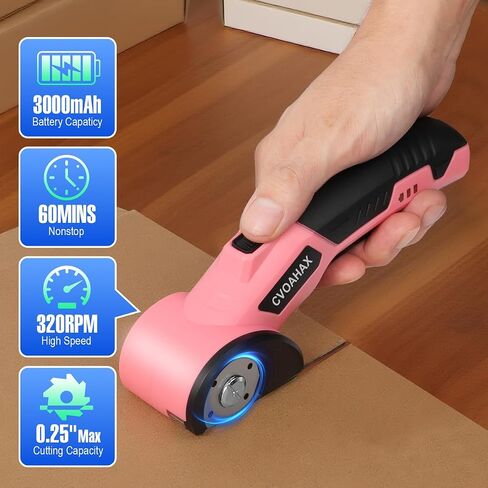 4.2V Cordless Electric Scissors Box Cutter | Rechargeable Electric Scissors with 2 Rotary Blades, 3000mAh Battery Cardboard Cutter for Carton Carpet Plastic Fabric in Kuwait
