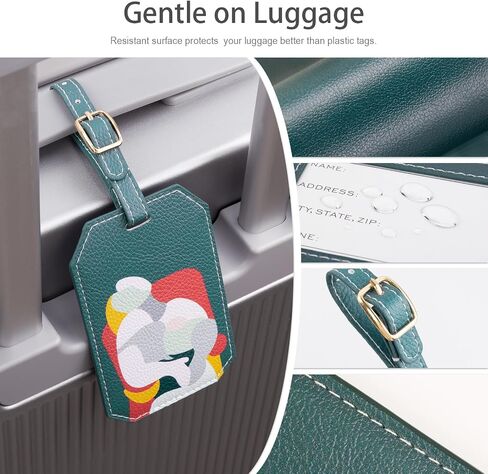 Lychii Art-Inspired PU Leather Luggage Tags for Suitcases with Secure Strap & Waterproof PVC - Vibrant Orange/Black/Green Travel Essentials, Personalized Creative Artistic Gift for Women in Saudi Arabia