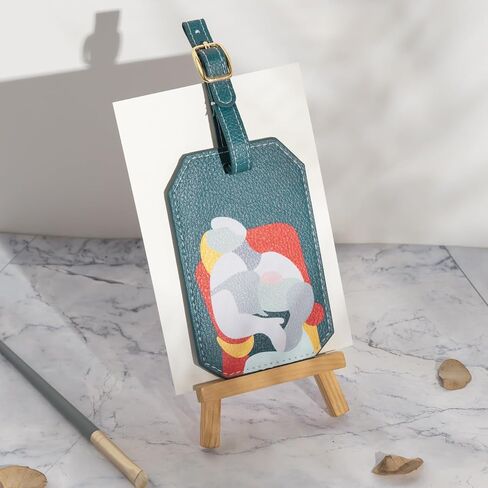 Lychii Art-Inspired PU Leather Luggage Tags for Suitcases with Secure Strap & Waterproof PVC - Vibrant Orange/Black/Green Travel Essentials, Personalized Creative Artistic Gift for Women in Saudi Arabia