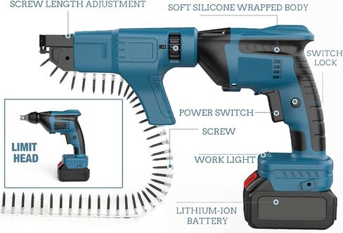 Sorandy Cordless Drywall Screw Gun, Brushless Automatic Feed Chain Screwdriver Set, with 4.0Ah Battery and Storage Box, 360 Degree Rotating Head, for Construction and Renovation in Kuwait