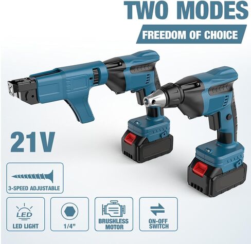 Sorandy Cordless Drywall Screw Gun, Brushless Automatic Feed Chain Screwdriver Set, with 4.0Ah Battery and Storage Box, 360 Degree Rotating Head, for Construction and Renovation in Kuwait