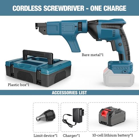 Sorandy Cordless Drywall Screw Gun, Brushless Automatic Feed Chain Screwdriver Set, with 4.0Ah Battery and Storage Box, 360 Degree Rotating Head, for Construction and Renovation in Kuwait