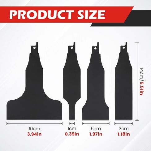 4pcs Reciprocating Saw Scraper Blade, High Carbon Steel Blades for Flooring, Paint & Glue Removal (10/30/50/100mm), Compatible with Most Saber Saws, Rustproof & Durable‌(Color:Black) in Kuwait