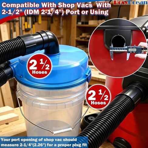 Low Profile Cyclone Dust Separator, 2.5 Inch Leak-Proof Wet Dry Vacuum Separator | High Efficiency Fine Debris Remover Universal Fit for 5 Gallon Bucket & Most Vacuums Ideal for Woodworking Fine Dust Cleaning in Kuwait