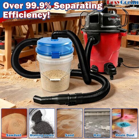 Low Profile Cyclone Dust Separator, 2.5 Inch Leak-Proof Wet Dry Vacuum Separator | High Efficiency Fine Debris Remover Universal Fit for 5 Gallon Bucket & Most Vacuums Ideal for Woodworking Fine Dust Cleaning in Kuwait
