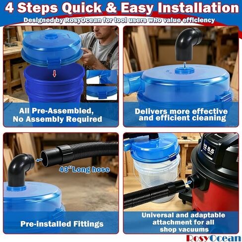Low Profile Cyclone Dust Separator, 2.5 Inch Leak-Proof Wet Dry Vacuum Separator | High Efficiency Fine Debris Remover Universal Fit for 5 Gallon Bucket & Most Vacuums Ideal for Woodworking Fine Dust Cleaning in Kuwait