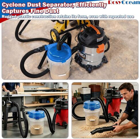 Low Profile Cyclone Dust Separator, 2.5 Inch Leak-Proof Wet Dry Vacuum Separator | High Efficiency Fine Debris Remover Universal Fit for 5 Gallon Bucket & Most Vacuums Ideal for Woodworking Fine Dust Cleaning in Kuwait