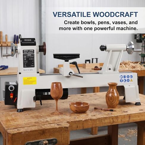 12 x 18 Inch Benchtop Wood Lathe Machine, 3/4 HP Corded Electric Woodturning Lathe with Infinitely Variable Speed 650-3800 RPM, Digital RPM Display, Adjustable Tailstock, Steel, Gray in Kuwait