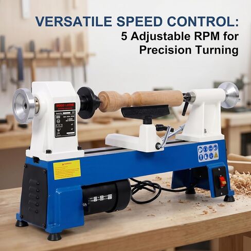 Benchtop Wood Lathe 10 x 18 Inch with 5 Variable Speeds, 1/2 HP Mini Wood Turning Machine, 3200 RPM, 110V in Kuwait
