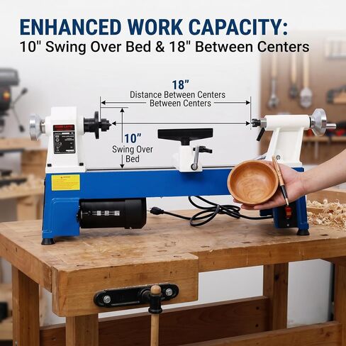 Benchtop Wood Lathe 10 x 18 Inch with 5 Variable Speeds, 1/2 HP Mini Wood Turning Machine, 3200 RPM, 110V in Kuwait