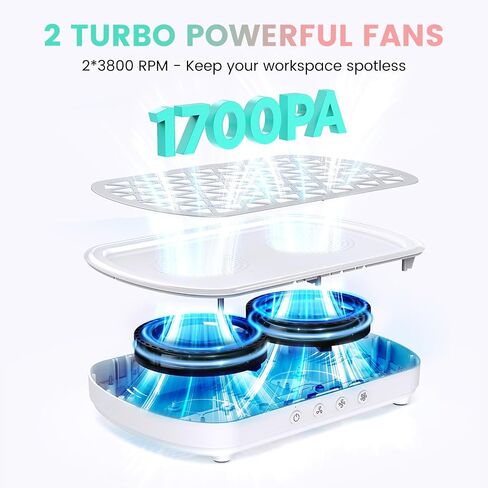 AURELLE Cordless Nail Dust Collector, Powerful 1700PA Dual Turbo Fans Dust Extractor, 3 Suction Modes & Reusable Filter, 4000mAh Rechargeable Nail Vacuum Fan for Nail Tech, Salon & Home Use, White in Kuwait