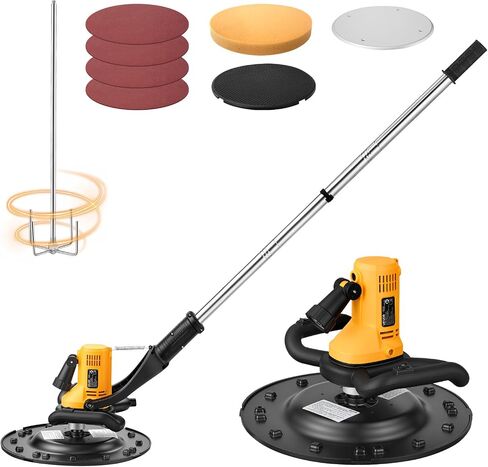 VEVOR Electric Power Trowel, 800W Concrete Finishing Machine Corded with Mixing Rod, 6-Speed Adjustable 120–200 RPM, Steel & Plastic Trowel Discs, Extension Handle, Floor Smoothing Cement Finisher in Kuwait