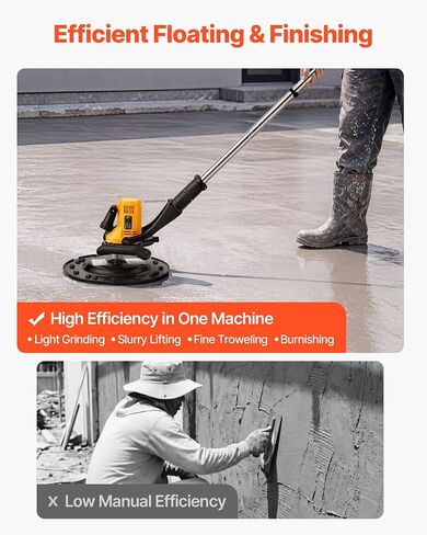 VEVOR Electric Power Trowel, 800W Concrete Finishing Machine Corded with Mixing Rod, 6-Speed Adjustable 120–200 RPM, Steel & Plastic Trowel Discs, Extension Handle, Floor Smoothing Cement Finisher in Kuwait