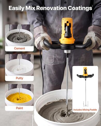 VEVOR Electric Power Trowel, 800W Concrete Finishing Machine Corded with Mixing Rod, 6-Speed Adjustable 120–200 RPM, Steel & Plastic Trowel Discs, Extension Handle, Floor Smoothing Cement Finisher in Kuwait
