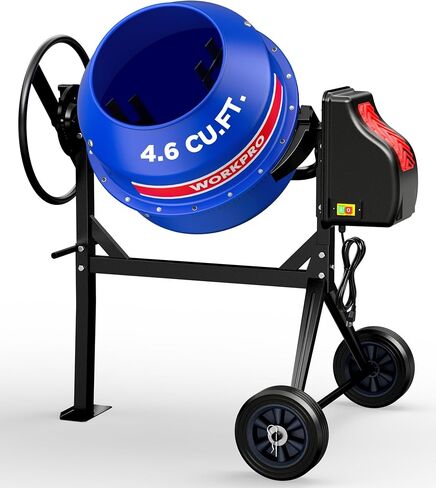 WORKPRO 4.6 Cu.Ft. Electric Cement Mixer, 600W 0.8HP Portable Concrete Mixer with Wheels & Stand Steel for Stucco, Mortar & Seeds in Kuwait
