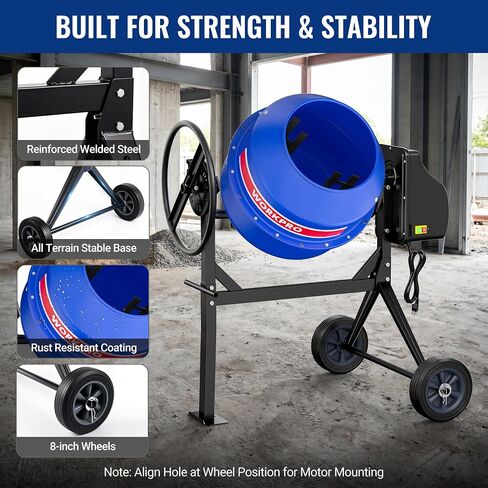 WORKPRO 4.6 Cu.Ft. Electric Cement Mixer, 600W 0.8HP Portable Concrete Mixer with Wheels & Stand Steel for Stucco, Mortar & Seeds in Kuwait