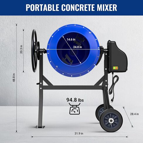 WORKPRO 4.6 Cu.Ft. Electric Cement Mixer, 600W 0.8HP Portable Concrete Mixer with Wheels & Stand Steel for Stucco, Mortar & Seeds in Kuwait