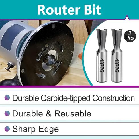 2 Pcs 43776PC 7 Deg x 17/32-Inch Carbide-Tipped Dovetail Router Bit | Compatible with Porter-Cable Dovetail Jigs, for Through & Half-Blind Dovetail Joint, Premium Materials, Sturdy And Durable in Kuwait