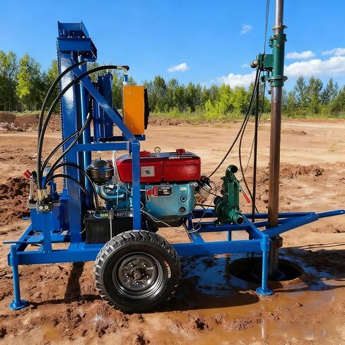 Wheel Type Water Well Drilling Rig Portable Hydraulic Borehole Drill 120m | Portable Borehole Drill for Farms and Homes, Fast Hole Forming, Large Torque Hydraulic Power, Easy To Move in Kuwait
