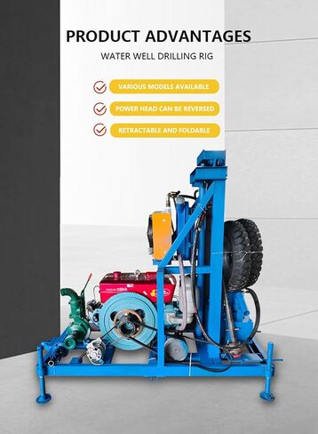 Wheel Type Water Well Drilling Rig Portable Hydraulic Borehole Drill 120m | Portable Borehole Drill for Farms and Homes, Fast Hole Forming, Large Torque Hydraulic Power, Easy To Move in Kuwait